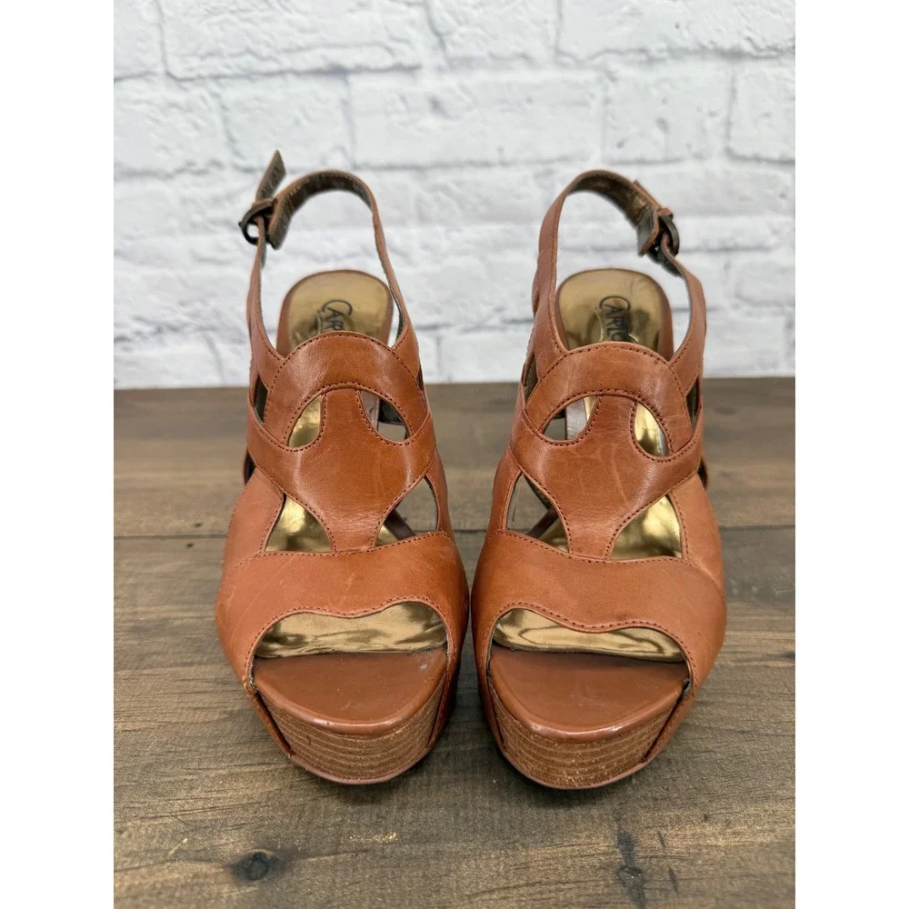 Carlos by Carlos Santana Ciao Cognac Brown Strappy Platform Stiletto Sandals 6